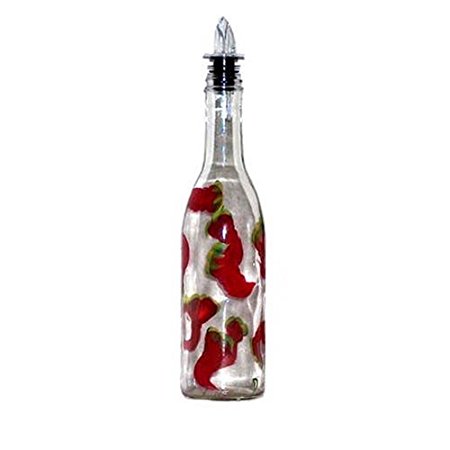 ArtisanStreet's Hand Painted Red Chili Pepper Design Pour Spout Bottle