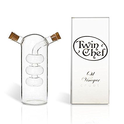 2 in 1 Twin Chef Oil and Vinegar Cruet Hand-Blown Glass Cruet, Bubble Design