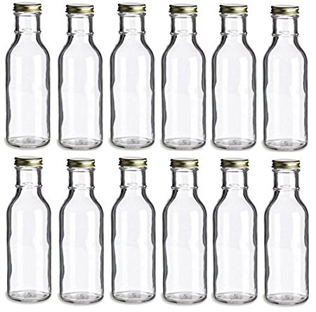 Nakpunar 12 pcs 12 oz 250 ml Wide Mouth Empty Glass Bottles with Gold Lids for Oil, Sauces, Milk, Water, Beverages