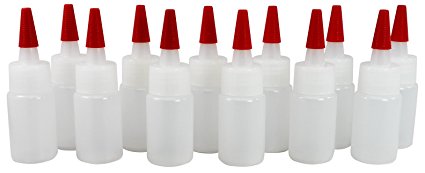 1oz Plastic Squeeze Bottles with Long Red Tip Caps Set of 12 (LDPE) Empty By Pinnacle Mercantile