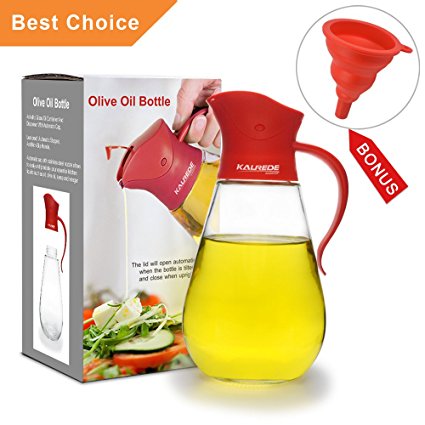 KALREDE Olive Oil Dispenser Bottle – Glass Vinegar Sauce Condiment Container with Ergonomic Non Slip Handle & Automatic Stopper,Precision Spout – Kitchen Accessories (18.6 OZ/550ml, Red)