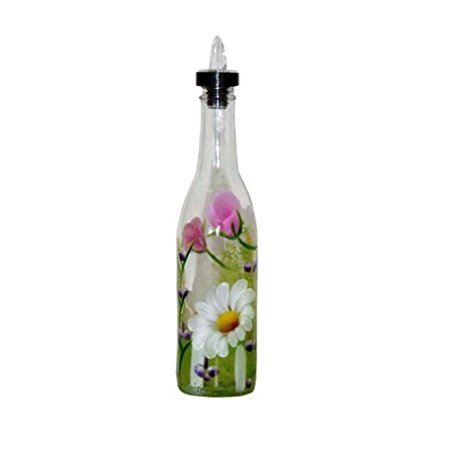 ArtisanStreet's Garden Design on Clear Glass Pour Bottle. Hand Painted