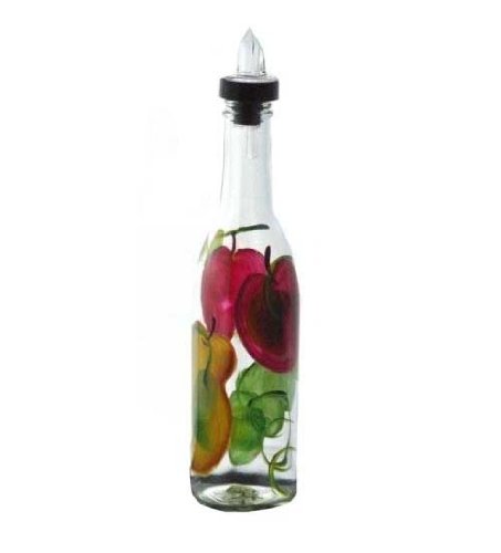 ArtisanStreet's Tuscan Fruit Design on Clear Glass Pour Bottle. Hand Painted