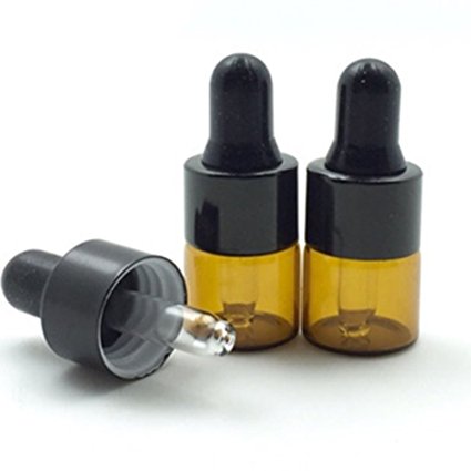 6PCS 1ML Amber Glass Essential Oil Bottles Eyed Dropper Container With Black Caps