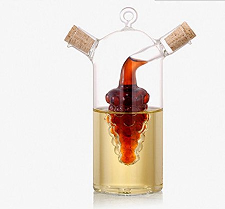 Hand-blown Glass Olive Oil Vinegar Cruet With Grape Cluster,10 oz Oil and Vinegar Dispenser