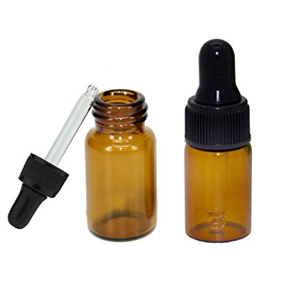 BESTCYC 24Pcs 3ML Amber Glass Essential Oil Bottles Refillable Glass Vials with Black Eye Dropper