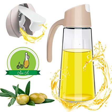 ELLECK Olive Oil Dispenser Bottle - Oil/Vinegar Dispensing Cruets - 17Oz Olive Oil Bottle and Condiment Vinegar Bottle Glass ，Olive Oil Glass Dispenser Cooking Vegetable Oil and Vinegar (Apricot)