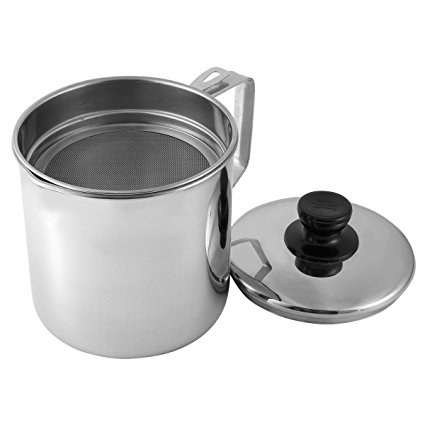 Tebery Stainless Oil Storage Grease Strainer Pot 1.9 Quart