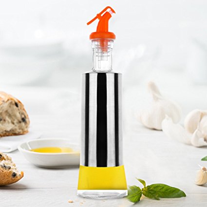 Oil Dispenser Essential Bottles Dropper Olive Oil And Vinegar Glass Bottle with Stainless steel wrapped bottle (320ML) 10oz