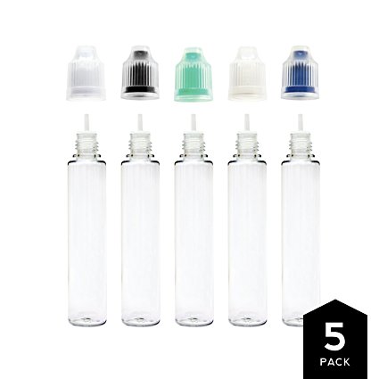 30ml Clear Unicorn Pen PET Plastic Bottle with Child Resistant Cap (5 Pack) Multicolor Black, Blue, Clear, Green, White