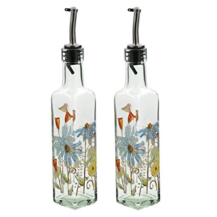 Glass Gourmet Oil Bottle with Lever Release Pourer Set of 2,8 ounces