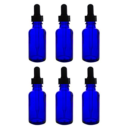 1oz Glass Bottles with Glass Eye Dropper Dispenser for Essential Oils, Kitchen Tools, Chemistry Lab Chemicals, Colognes & Perfumes (6 Pack) by Super Z Outlet (Cobalt Blue)