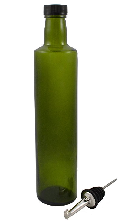 NiceBottles - Olive Oil Dispenser with Stainless Steel Flip Top Pourer, Dark Green, Round, 500ml