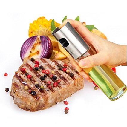 Olive Oil Sprayer Dispenser 304 Stainless Steel Glass Bottle Oil Sprayer for Kitchen Grilling Making Salad Cooking BBQ Frying Baking