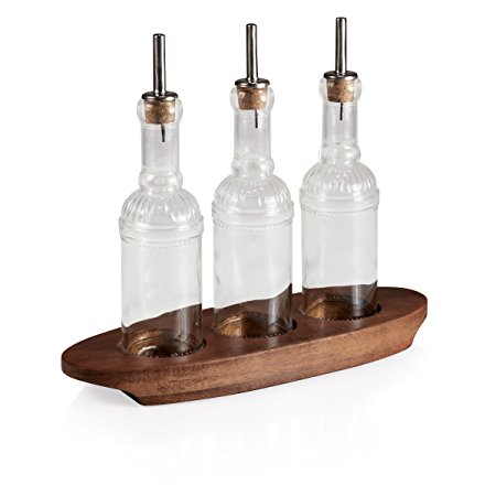 Picnic Time-Fabio Viviani Oliera 3-Bottle Cruet Set with Acacia Stand