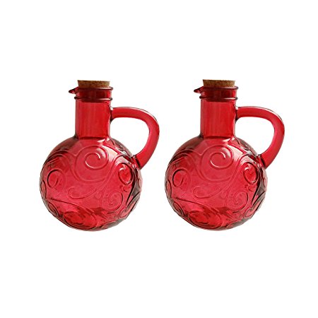 French Home Set of 2, 14-ounce Cranberry Red Oil & Vinegar Cruet