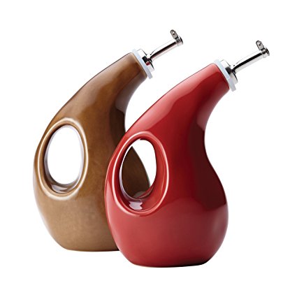 Rachael Ray 2-Piece Cucina Stoneware Cruet Set, Red/Brown