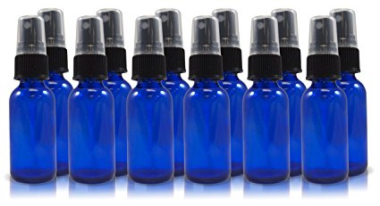 1oz Cobalt Glass Spray Bottle, Refillable Glass Atomizer Spray Bottles (12 Pack) …