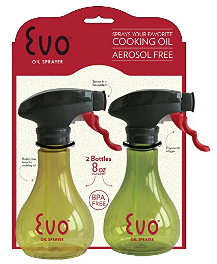 Evo Oil Sprayer Bottle, Non-Aerosol for Olive Oil and Cooking Oils, 8-ounce Capacity, Set of 2