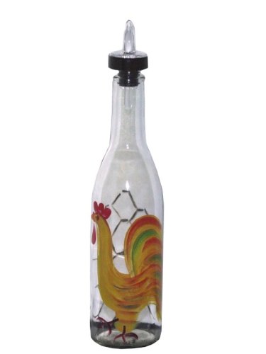 ArtisanStreet's Golden Rooster Design on Clear Glass Pour Bottle. Hand Painted