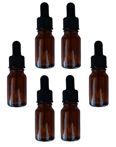 10 ml (1/3 oz) Amber Glass Essential Oil Bottles 6 pcs-Screw Cap-Glass Eye Droppers-Empty Bottles