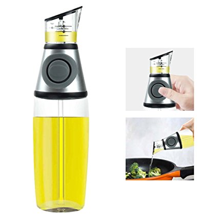 Olive Oil Dispenser Bottle, SevenUp Oil and Vinegar Dispenser 17 Oz/500ml Capacity Glass Bottle Drip-free Spout, Silicone Pressure Pump, with Measuring Labels, for Table or Kitchen