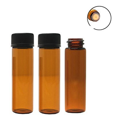 BESTCYC 24pcs 5ML Refillable Amber Glass Black Cap Essential Oil Sample Bottles with Orifice Reducer