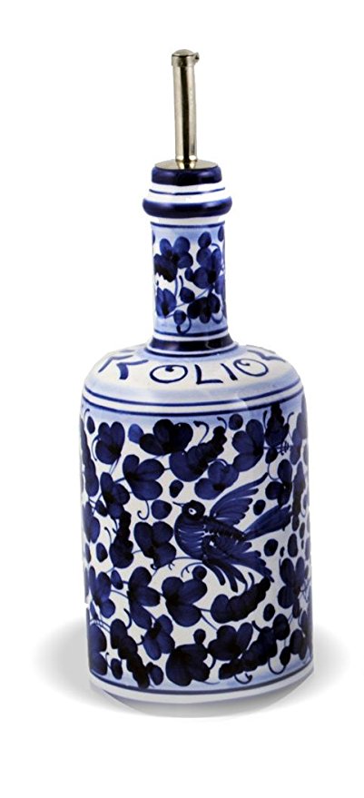 Italian Ceramic Olive Oil Bottle - Arabesco Blu - Fratelli Mari