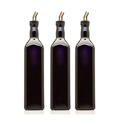 Infinity Jars 750 Ml (25.36 fl oz) Black Ultraviolet Square Glass Oil Bottle with Plastic Pour Spout 3-Pack