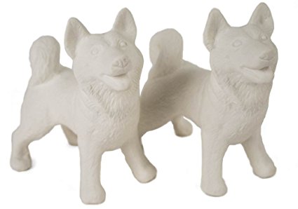 Unpainted Ceramic Siberian Husky Cruet Set (5cm x 8cm)