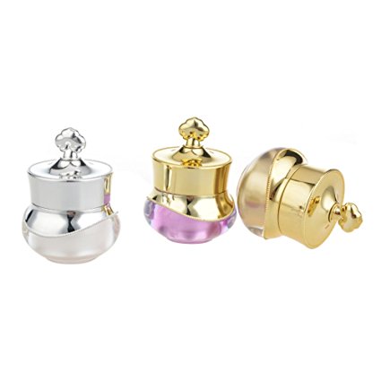 3PCS 5G Crown Crystal Acrylic Empty Refillable Cosmetic Cream Jar Pot Bottle Container And Metal Cap(White+Gold+Purple)