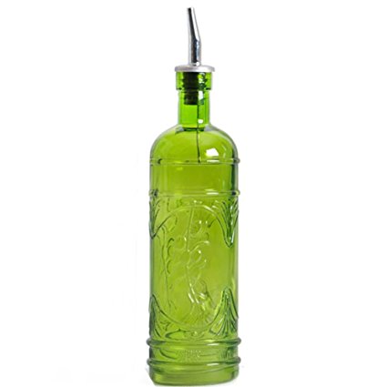 16.1oz Lime Green Olive Leaf Multi-purpose Kitchen Olive Oil, Liquid Hand, Dish Soap Decorative Glass Bottle Dispenser Designer Glass Bottle with Perfect Pour Stainless Steel Spout