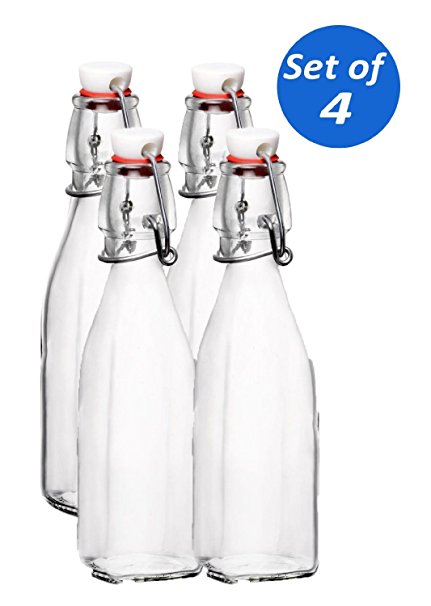 Bormioli Rocco Swing Top Glass Bottles, 8.5 Ounce - Set of 4