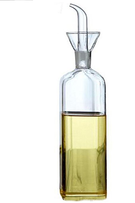 ELETON Square Olive Oil Dispenser Oil Bottle Glass Dispensing Bottles for Kitchen - Olive Oil Glass Dispenser to Control Cooking Vegetable Oil and Vinegar (8 oz)