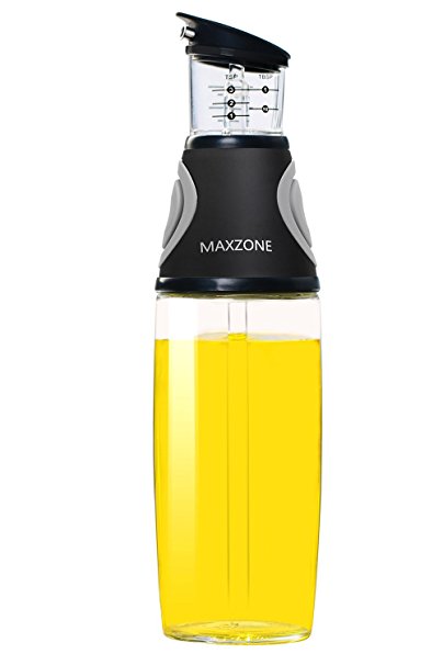 Maxzone Olive Oil Dispenser Bottle - 17 Oz Oil Bottle Glass with NoOil Pourer Dispensing Bottles for Kitchen - Olive Oil Glass Dispenser to Measure Cooking Vegetable Oil and Vinegar (Black 17oz)