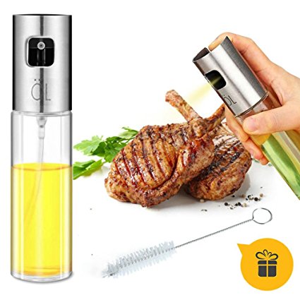 Oil Sprayer for Cooking, Ripe US Olive Oil Sprayer Glass Bottle Vinegar Bottle Oil Dispenser with Brush Stainless Steel for BBQ /Cooking/ Frying/ Salad/ Baking