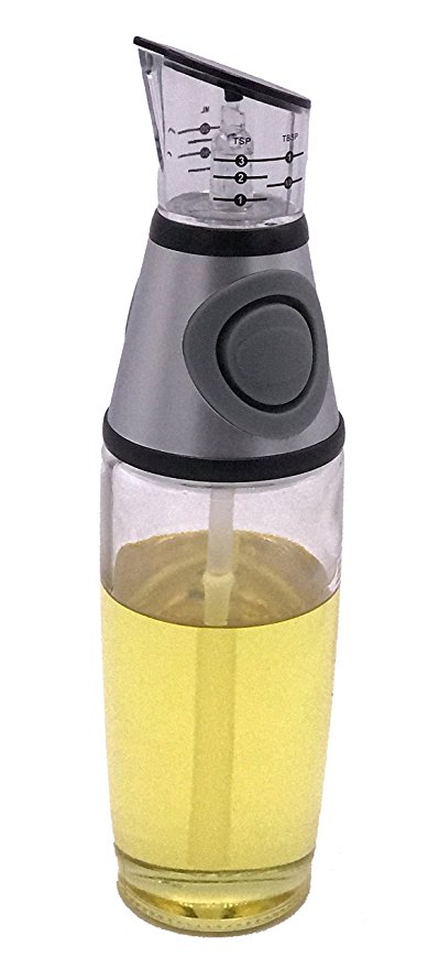 Olive Oil Dispenser Press and Measure Herb and Oil Infuser Vinegar Cruet Portion Control Dressing Cruet Olive Oil and Vinegar Glass Dispenser Pump Bottle 17 Oz Drip Pouring For Cooking by AVO LIVING