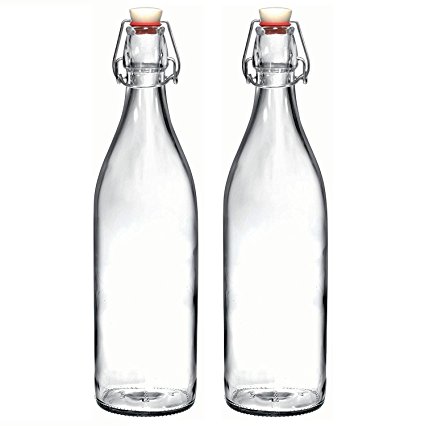 Set of 2-33.75 Oz Giara Glass Bottle with Stopper, Swing Top Bottles for Oil, Vinegar, Beverages, Beer, Water, Kombucha, Kefir, Soda, By California Home Goods