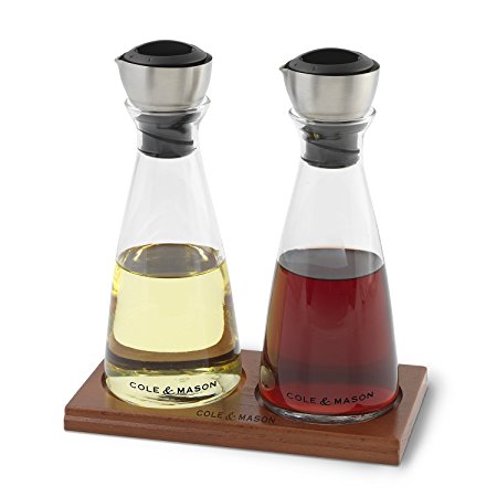 COLE & MASON Olive Oil & Vinegar Dispenser Set - Cruet Pourers and Storage Bottles with Flow Select Spouts and Gift Box