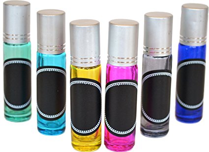 6 Pack Firefly Craft Essential Oil or Perfume Glass Roller Bottle with Chalkboard Labels, 10 ml each