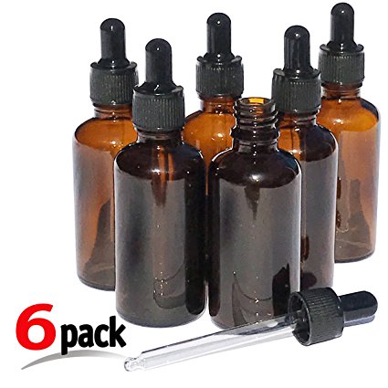 2z Premium Dropper Bottles (6 pack) - Great for Essential Oils - Amber 2 oz Glass - Glass Eye Dropper - Garuanteed Non-Break Shipping