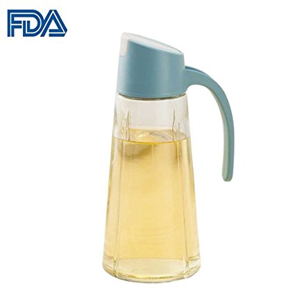 Olive Oil Dispenser Bottle, FDA Approved 17 oz Vinegar Cruet with Automatic Cap Design (Blue)