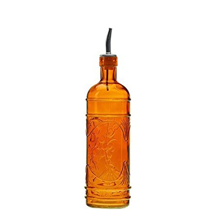 16.1oz Olive Leaf Multi-purpose Kitchen Olive Oil, Liquid Hand, Dish Soap Decorative Glass Bottle Dispenser Designer Glass Bottle with a BONUS Stainless Steel Spout (Orange)