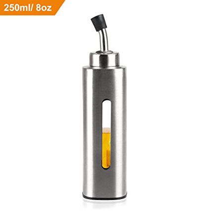 jiebolang 250ml/8oz Oil Dispenser Stainless Steel Oil Bottle Dust-proof and Leak-proof Olive Oil/Vinegar/Sauce Cruet with Pouring Spout Kitchen Set