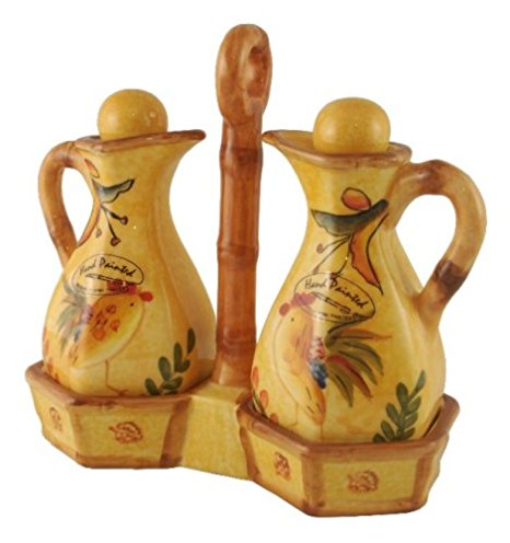 OIL & VINEGAR CRUET SET BAMBOO ROOSTER