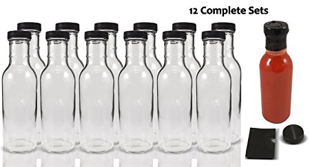 Wide Mouth Empty Sauce Bottles 12oz - Complete Set of Bottles with Shrink Sleeve, Bottles, and Lids (12)