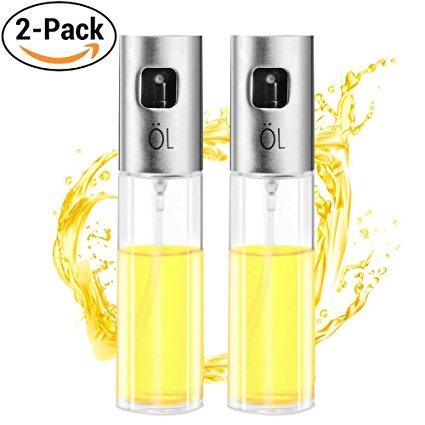 HZQDLN Oil Sprayer Dispenser Premium 304 Stainless Steel Grilling Olive Oil glass Bottle 100ml for Cooking/Salad/Bread Baking/BBQ/Kitchen (2-PACK)