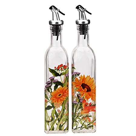 BESTLEE 17-Ounce Oil and Vinegar Dispenser Cruet - Glass Bottle with Lever Release Pourer (2 PACK Aster novi-belgii)