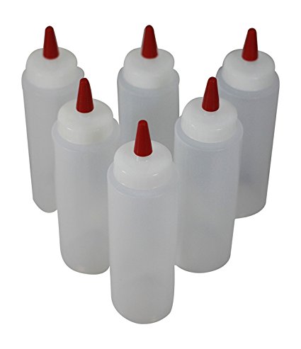 Easy Squeeze Plastic Condiment Bottles 8-ounce with Red Tip Cap - Set of 6