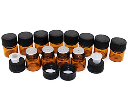 Sealike 1 ml Mini Amber Empty Glass Essential Oil Bottle with Orifice Reducer and Cap with Stylus